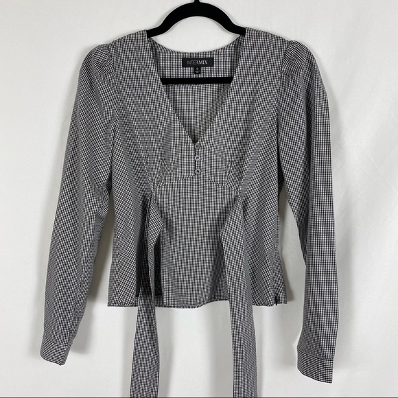 Intermix Myra Gingham Long Sleeve Bow Waist Tie Top - Picture 9 of 15